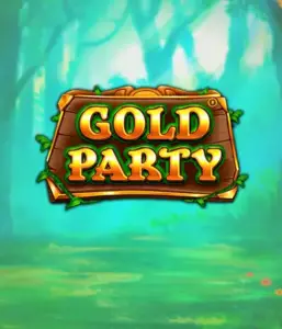 Скриншот слота Gold Party от Pragmatic Play, демонстрирующий радостный и красочный мир ирландской тематики с золотыми монетами, веселыми лепреконами и радугой. В центре кадра виден игровой интерфейс с 5 барабанами и 3 рядами, окруженный зелеными полями и золотыми горшками, формирующими атмосферу праздника и волшебства.